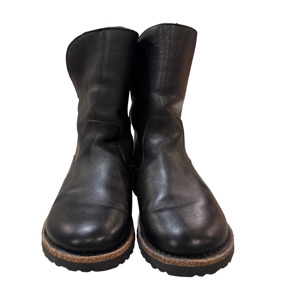 Birkenstock Bakki Black Leather Shearling Lined Buckle Boots Womens sz 7-7.5 US